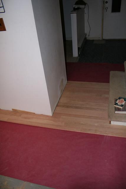 All the subfloor is patched up, hardwood is going down