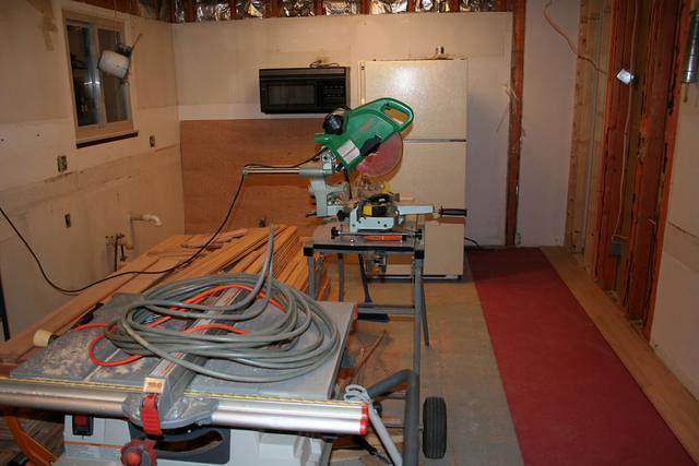 Starter coarse of oak along the right, working from there into the living room first.