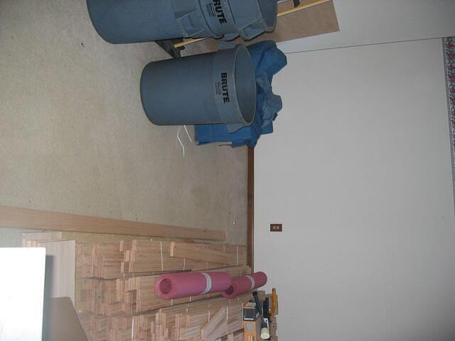 Living Room day 1, the hardwood has been acclimating for a week.